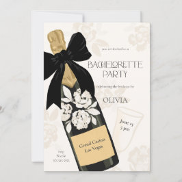 Bachelorette Party Sparkling Vin Flaska Black Bow Inbjudningar