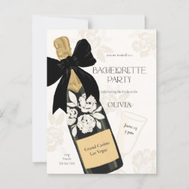 Bachelorette Party Sparkling Vin Flaska Black Bow Vykort