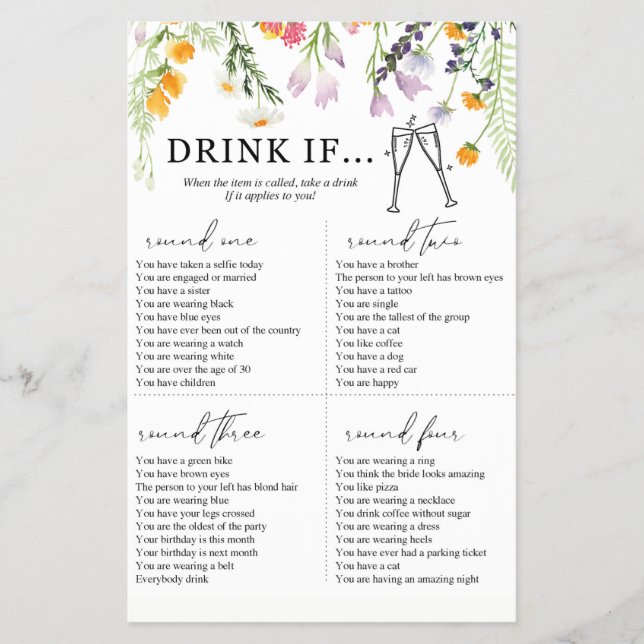 Bachelorette Party-spel dricker om Wildblommor Flygblad (Framsidan)