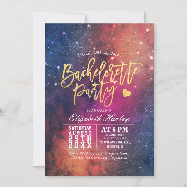 Bachelorette Party Stars Himlar Galaxy Constellati Inbjudningar (Framsida)