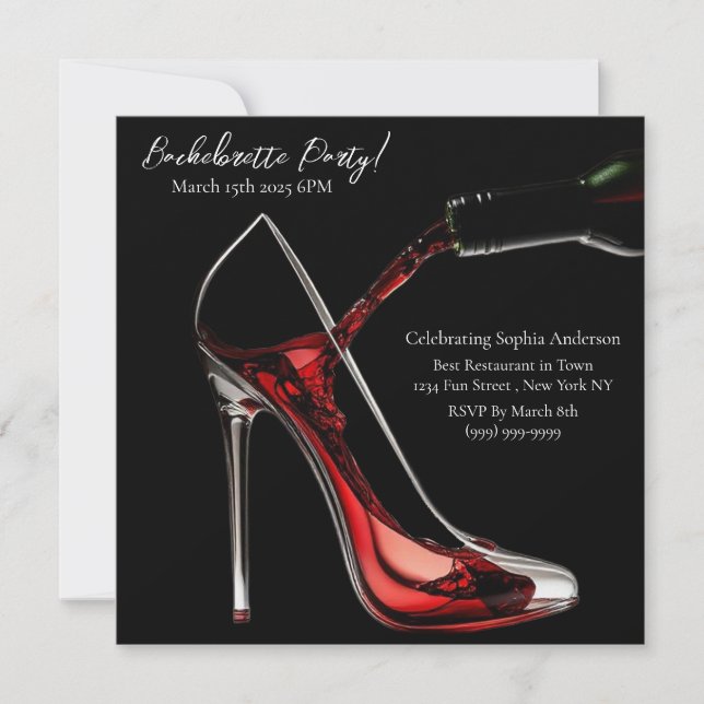 Bachelorette Party-Stiletto med Vin Inbjudningar (Framsida)