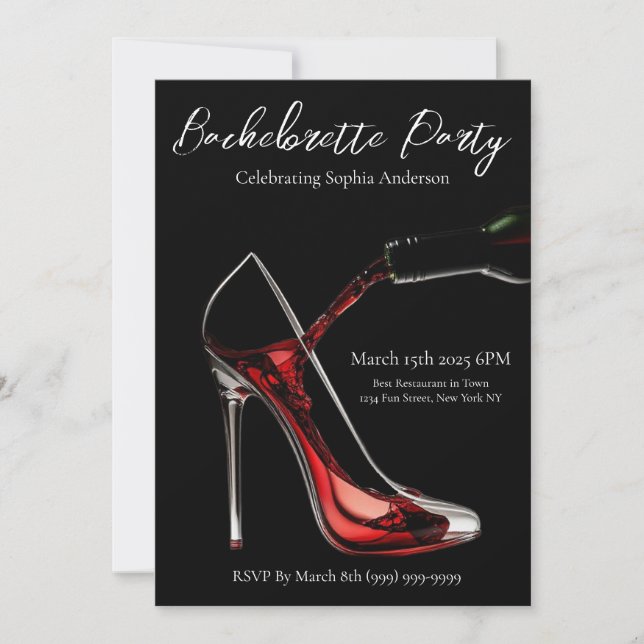 Bachelorette Party-Stiletto med Vin Inbjudningar (Framsida)