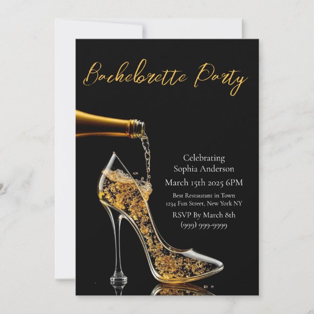 Bachelorette Party-Stiletto och Bubly Inbjudningar (Framsida)