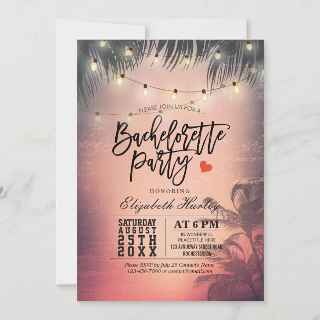 Bachelorette Party Summer Beach Handflatan Träd Lj Inbjudningar (Framsida)