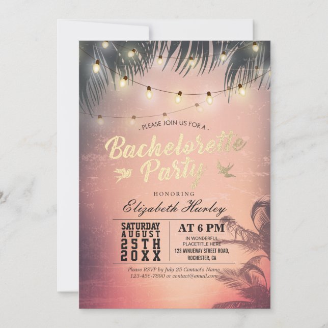 Bachelorette Party Summer Beach Handflatan Träd Lj Inbjudningar (Framsida)