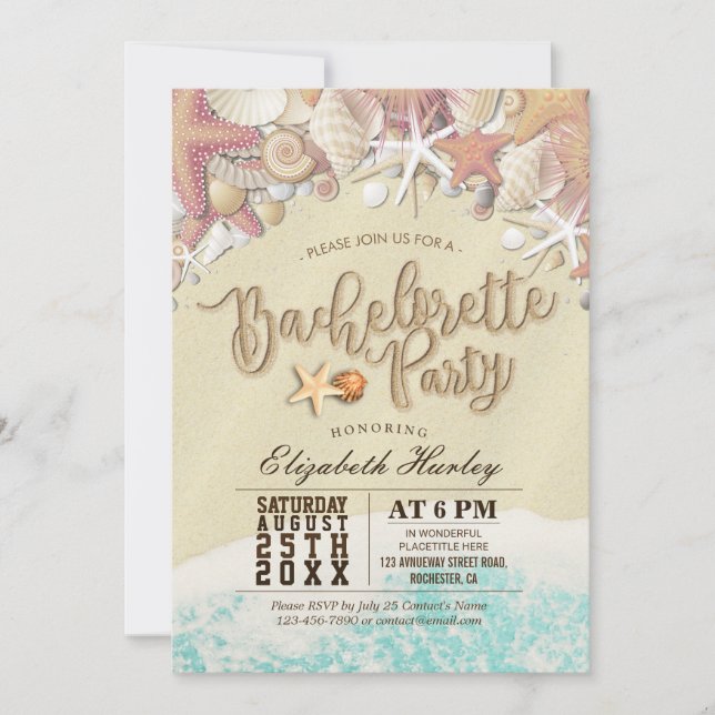 Bachelorette Party Summer Beach Starfish Seashell Inbjudningar (Framsida)