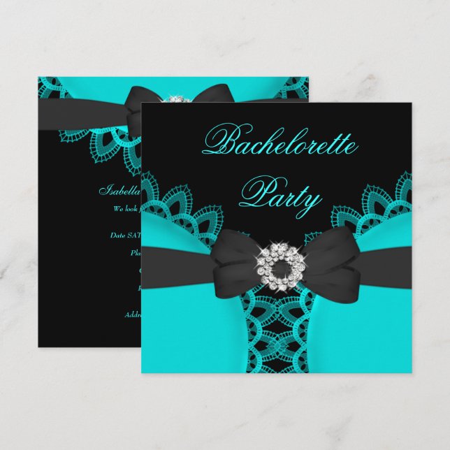 Bachelorette Party Teal Blue Black Snöre Inbjudningar (Fram/baksida)