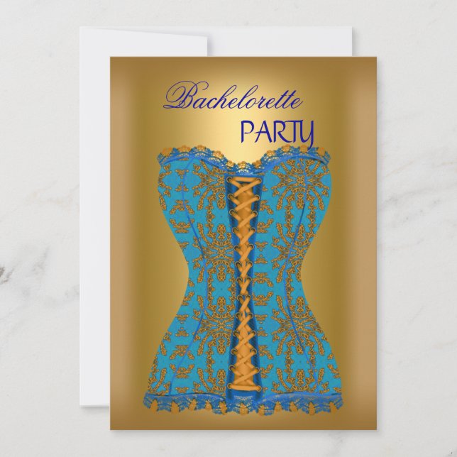 Bachelorette Party Teal Blue Corset Guld Gult Inbjudningar (Framsida)