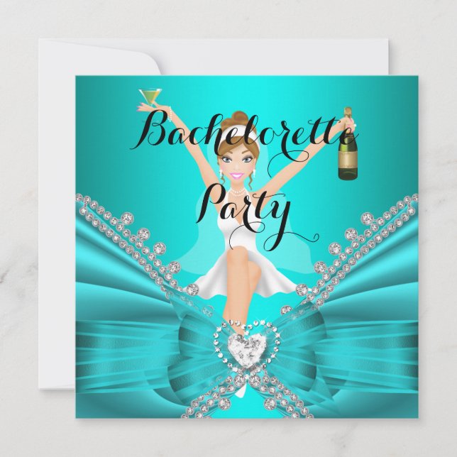Bachelorette Party Teal Blue Diamond Snöre roligt Inbjudningar (Framsida)