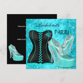 Bachelorette Party Teal Blue Hi heel Shoes Inbjudningar