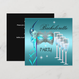 Bachelorette Party Teal Blue Mask Champagne Inbjudningar