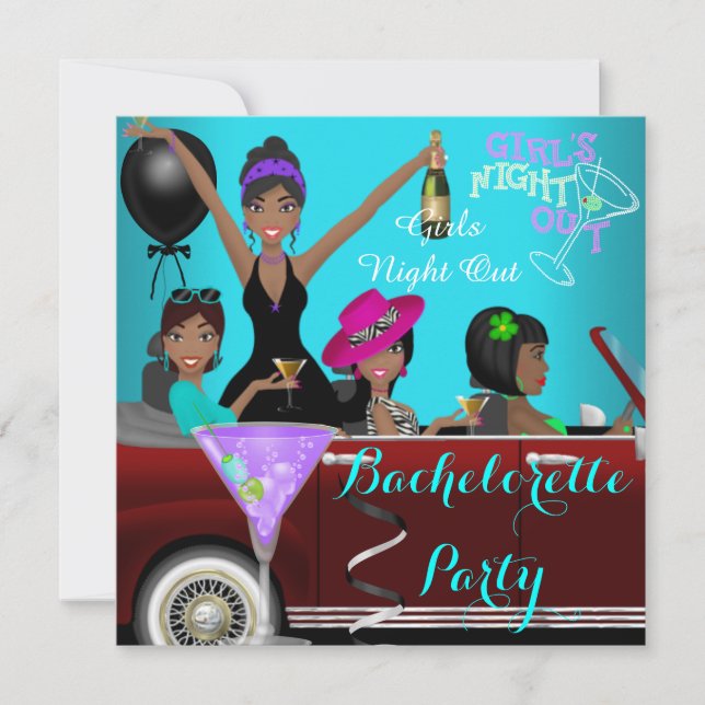 Bachelorette Party Teal Roligt Limo Car Cocktails  Inbjudningar (Framsida)