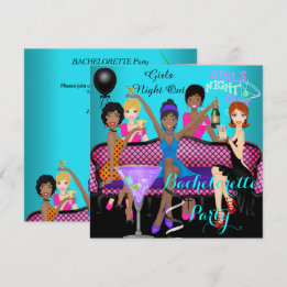 Bachelorette Party Teal Rosa Roligt Girls Cocktail Inbjudningar