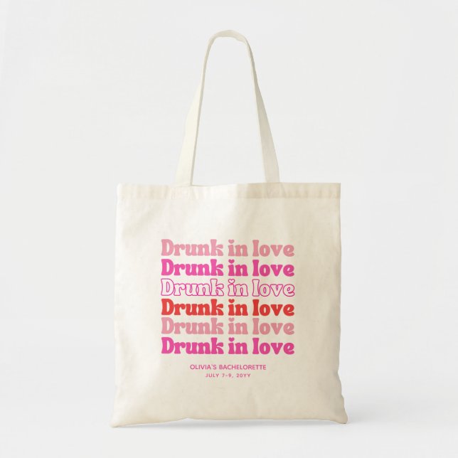 Bachelorette Party Tote Bag Drunk i Kärlek Rosa Tygkasse (Framsidan)