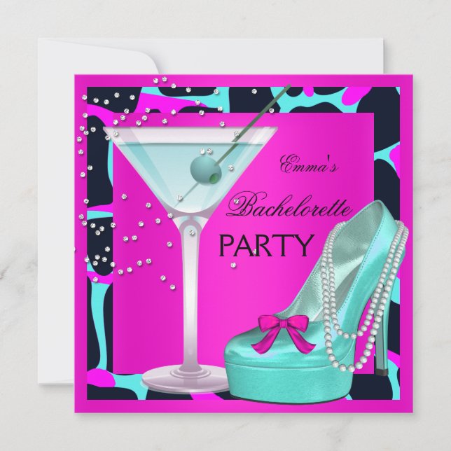 Bachelorette Party Vild Shock rosa Teal Aqua Inbjudningar (Framsida)