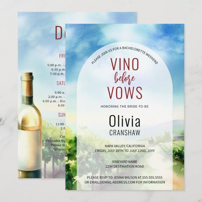Bachelorette Party Vin Tasting Destination Inbjudningar (Fram/baksida)