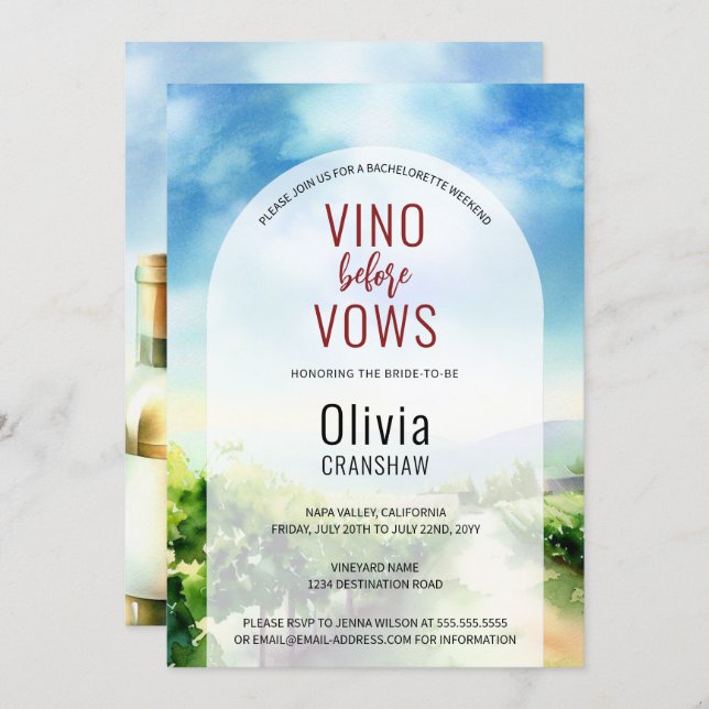 Bachelorette Party Vin Tasting Destination Inbjudningar (Fram/baksida)