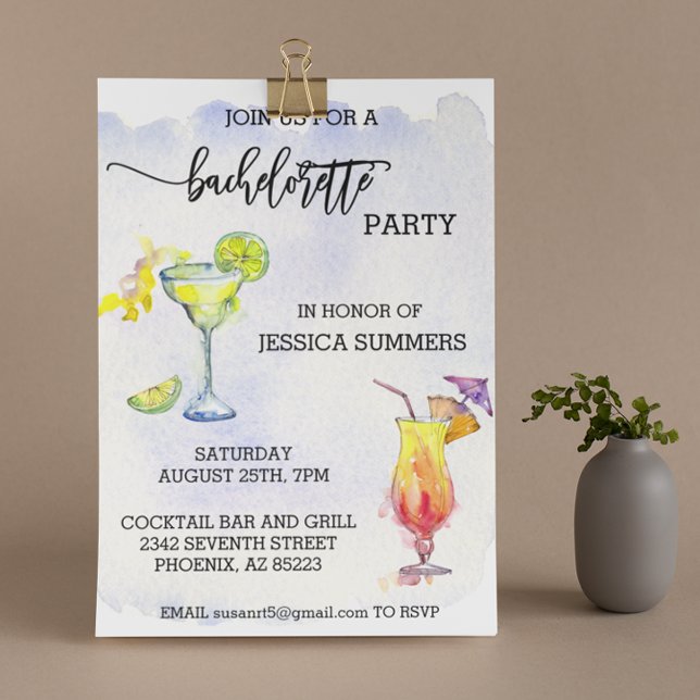 Bachelorette Party Watercolor Cocktail Inbjudningar (Skapare uppladdad)