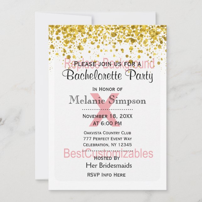 Bachelorette Party with Guld confetti template Inbjudningar (Framsida)