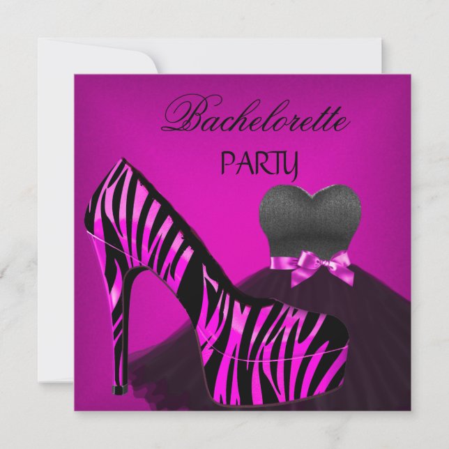 Bachelorette Party Zebra Rosa Black Dress Inbjudningar (Framsida)