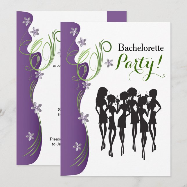 Bachelorette partyinbjudan - lila inbjudningar (Fram/baksida)