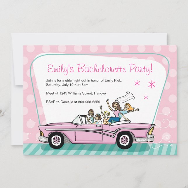 Bachelorette partyinbjudningar med rosa Cadillac Inbjudningar (Framsida)