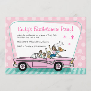 Bachelorette partyinbjudningar med rosa Cadillac Inbjudningar
