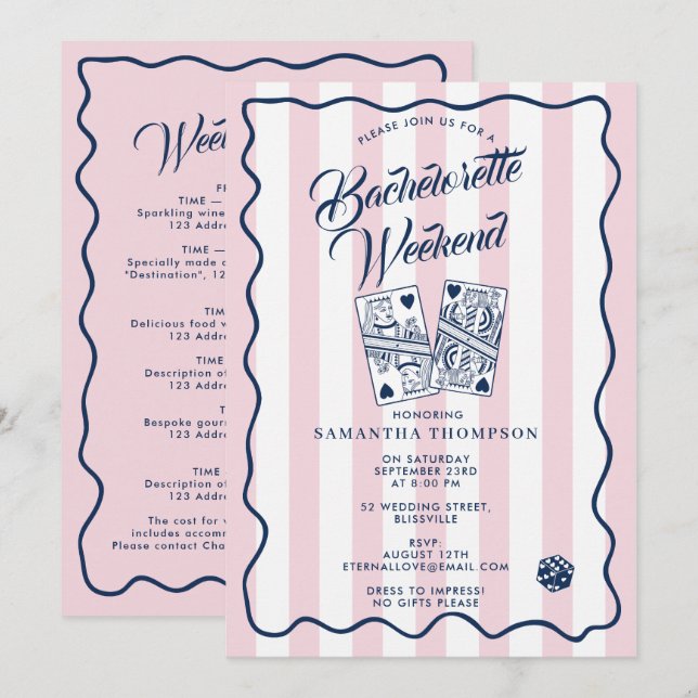 Bachelorette-resa Itinerary Bach Weekend Casino Ro Inbjudningar (Fram/baksida)