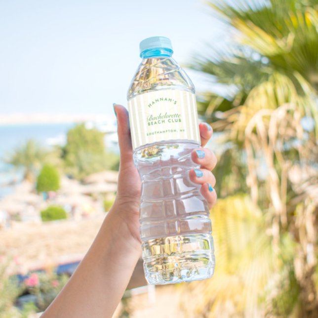 Bachelorette Retro Gult & Grönt Personlig Vattenflaskor Etikett (Bachelorette Retro Yellow & Green Personalized Water Bottle Label)