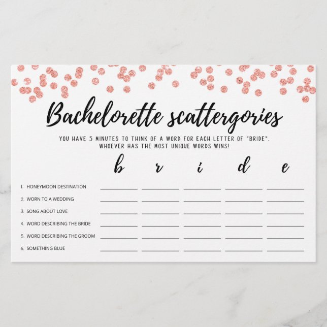 Bachelorette Scattergories editable Möhippa-spel (Framsida)