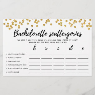 Bachelorette Scattergories editable Möhippa-spel