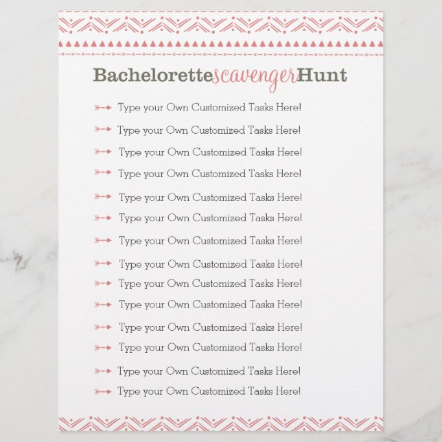 Bachelorette Scavenger Hunt Game Rosa Tribal (Framsida)