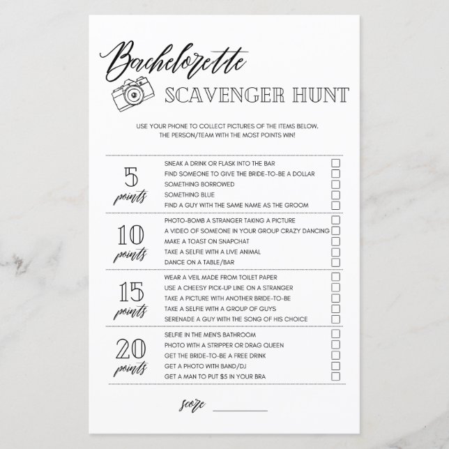 Bachelorette Scavenger Hunt möhippa-spel (Framsida)
