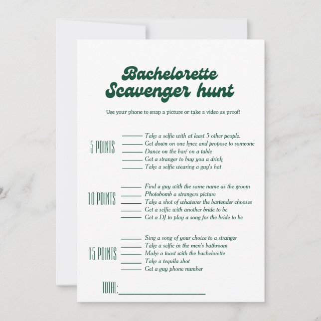 Bachelorette scavenger-jakt,bachelorette-vilt inbjudningar (Framsida)