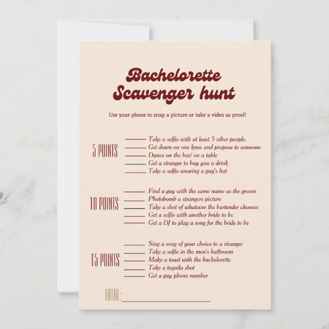 Bachelorette scavenger-jakt,bachelorette-vilt inbjudningar (Framsida)