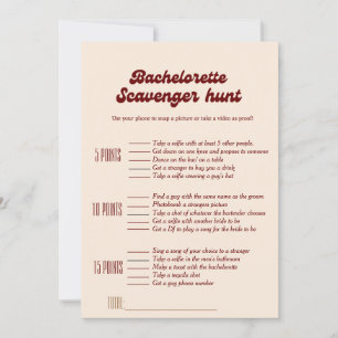 Bachelorette scavenger-jakt,bachelorette-vilt inbjudningar