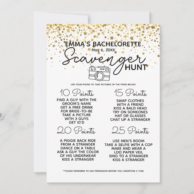 Bachelorette scavenger-jakt på party inbjudningar (Framsida)