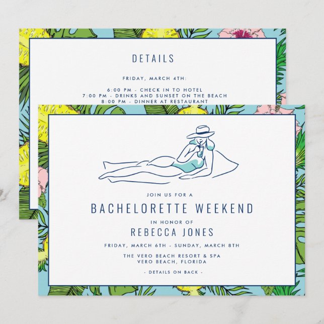 Bachelorette Tropical Beach Girls Helg Getaway  Inbjudningar (Fram/baksida)