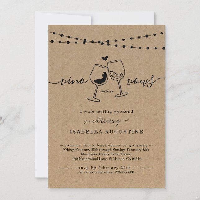 Bachelorette Vin Tasting Helg Itinerary Invita Inbjudningar (Framsida)