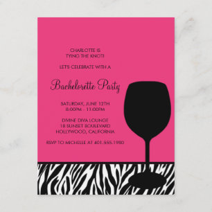 Bachelorette zebra tryck vin inbjudningar