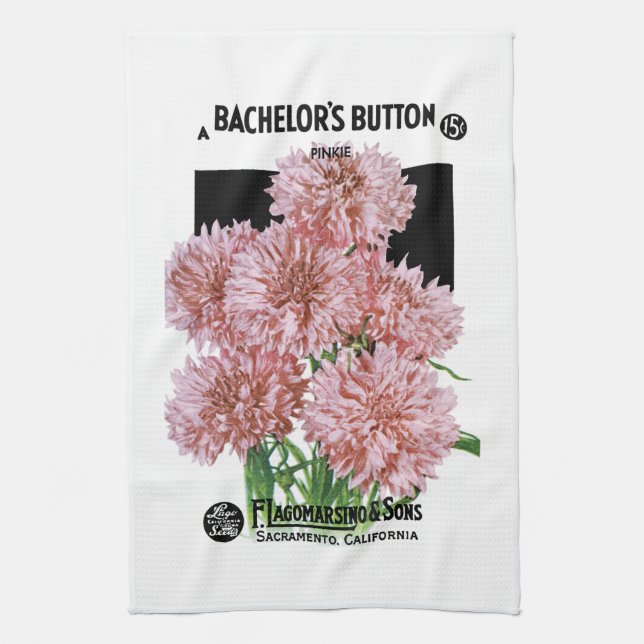 Bachelor's Buttons Seed Packet Label Kökshandduk (Vertikal)
