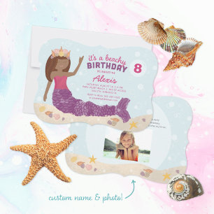 Bachy Birthday Sjöjungfru Rosa Lila Inbjudningar