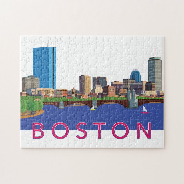 Back Bay Boston Skyline Illustration Pussel (Horisontell)