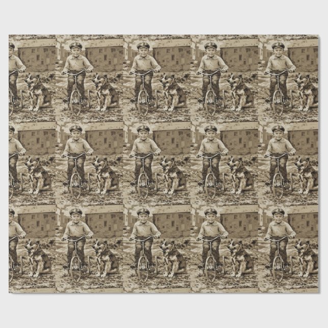 Back In The Day Boy Riding Bike With Dog Presentpapper (Platt)