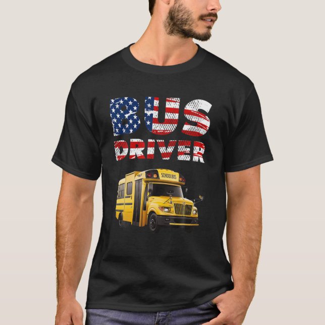Back School Buss Flagga School Buss American Fl T Shirt (Framsida)