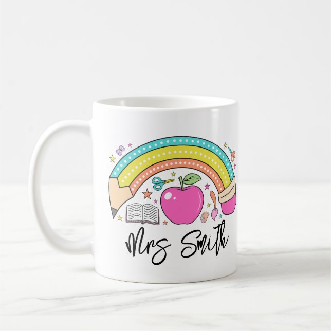 back School Rainbow Teacher Life Kaffemugg (Vänster)