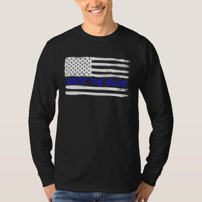 Back The Blue USA Flag  for Unisex Police Officer T Shirt (Framsida)