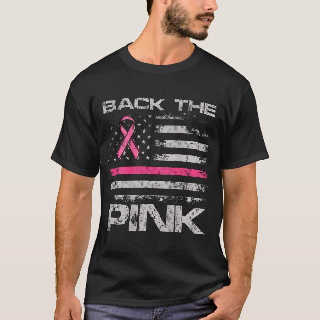 Back The Pink American Flag Breast Cancer Awarenes T Shirt (Framsida)