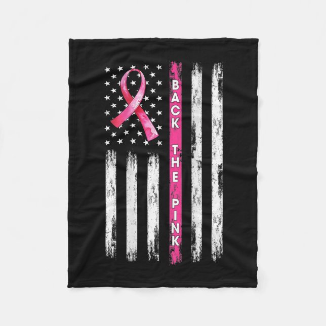 Back The Pink Ribbon American Flag Breast Cancer A Fleecefilt (Framsidan)