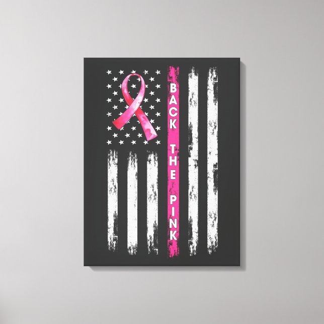 Back The Pink Ribbon Flag Breast Cancer Awareness  Canvastryck (Framsida)